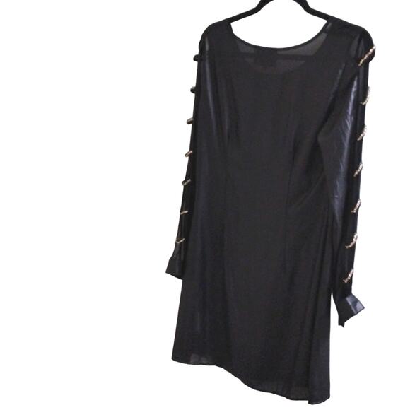 Sarah Boo Mini Dress Sz S Black Tunic Modern Cut Out Chains Glam Punk Goth City - Picture 7 of 15